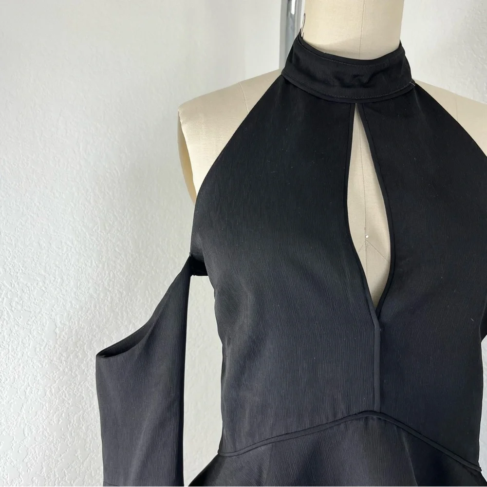 C/MEO COLLECTIVE Too Close Halter Bell Sleeve Cold Shoulder Black Top - Picture 4 of 12